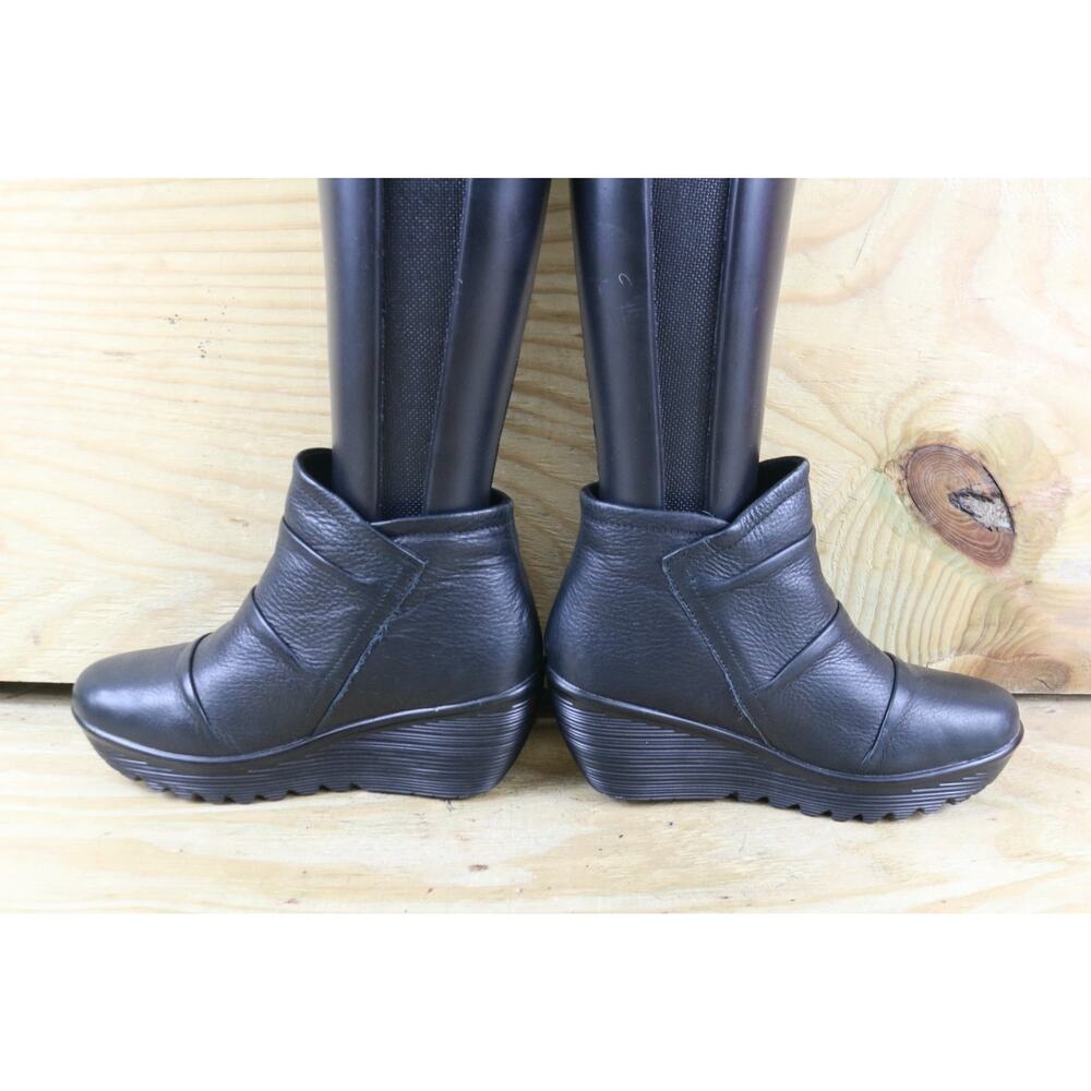 Skechers Boot Womens 7 Black Leather Parallel Double Trouble Ankle Wedge Bootie - Picture 3 of 8